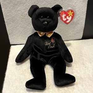Ty Beanie Baby The End 1999 Black Bear with Tag in Tag Holder